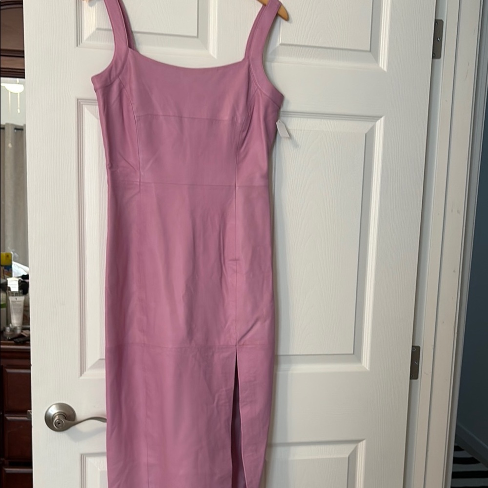Pink Sleeveless Sheath Dress with Square Neck Midi